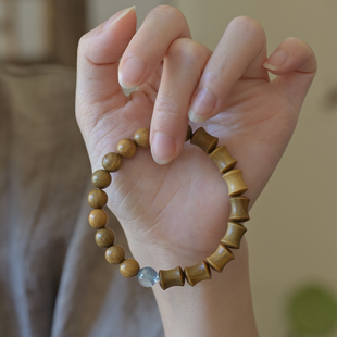 此木无山绿檀半圆珠半竹节手串木手链魔鬼蓝海蓝宝清冷国风男女款