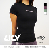 LICV裸感小字focus立体标防滑女款 健身上衣高腰短袖 运动瑜伽服T恤