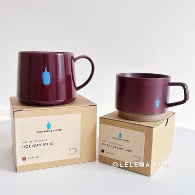 日本本土版bluebottle蓝瓶咖啡圣诞限定复古红棕陶瓷咖啡马克杯