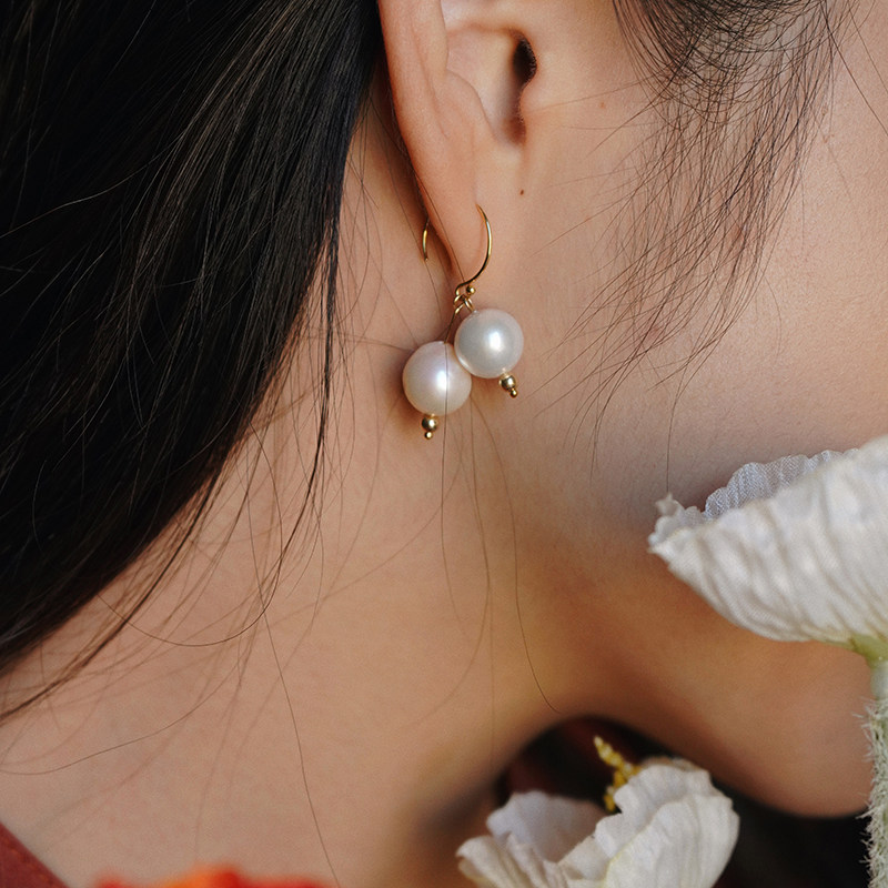 两个星星兜耳钩 天然珍珠原创设计日常低调14k包金质感耳夹荒野鹰