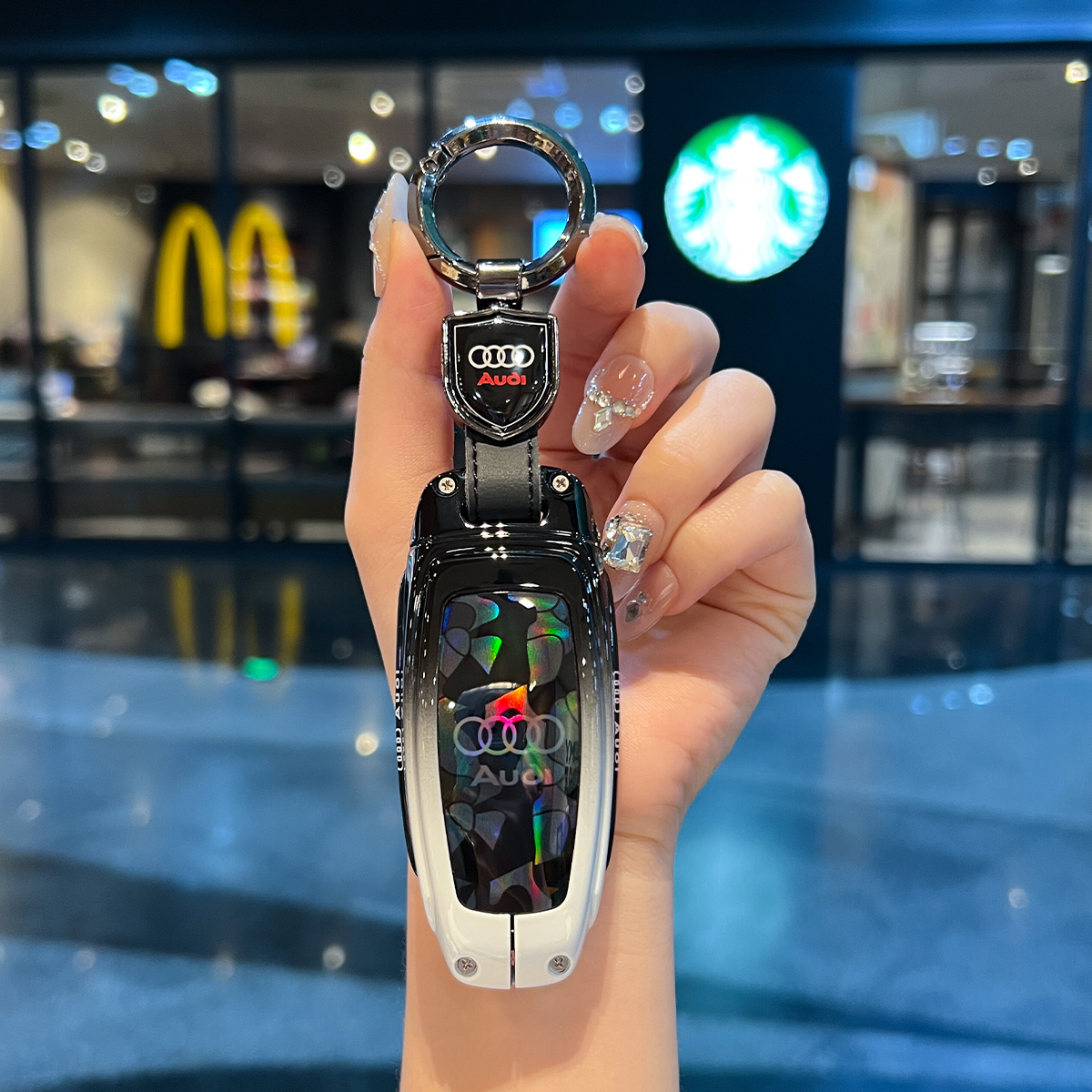 25款奥迪a6l钥匙套24款q4etron男q7专用a3车q3 a8 a4l壳q5l扣a7包