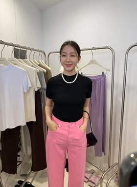 小立领短袖打底衫女widelia十三行老板娘正肩纯色弹力气质T恤7106