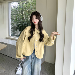 今年流行爆款奶黄色立领牛仔外套女春季2026新款小个子超火短夹克