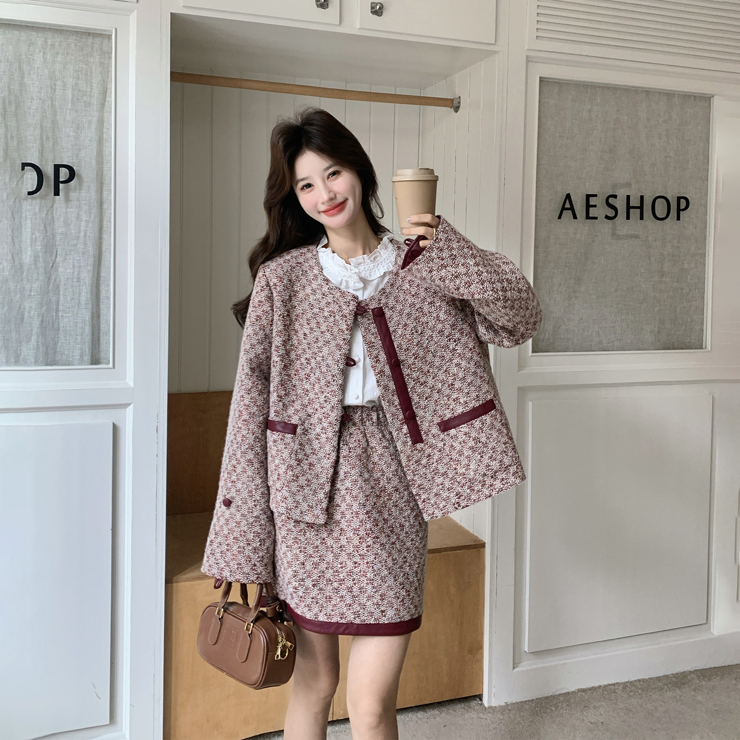小香风粗花呢外套半身裙套装女春季2026新款小个子独特漂亮两件套