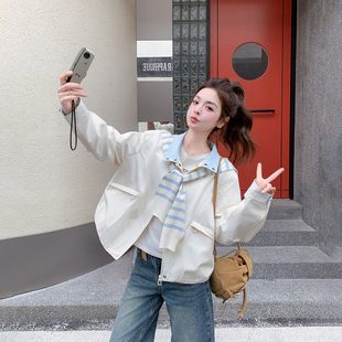 条纹披肩减龄超火拼接短款外套女春季2026新款今年流行小个子夹克