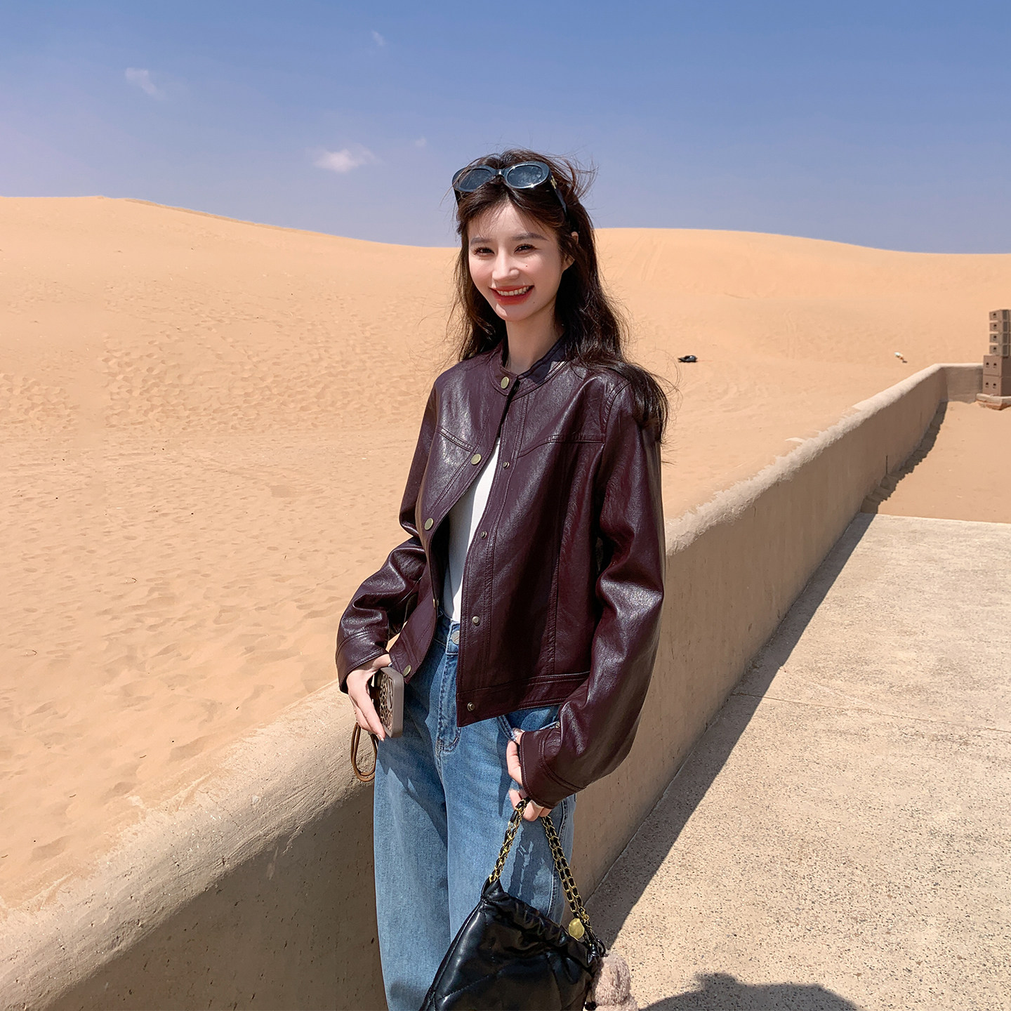 复古机车服红色皮衣短款外套女春季2026新款小个子百搭超火PU夹克