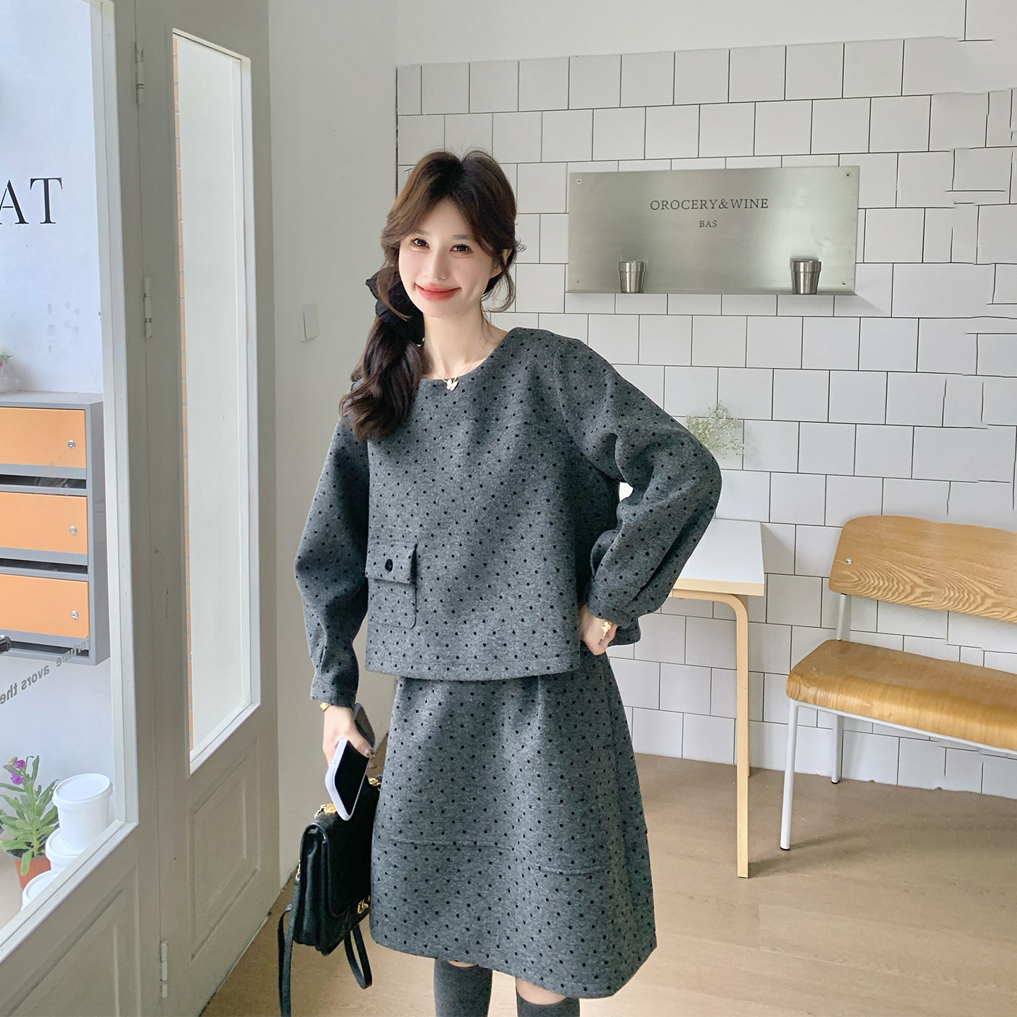 巨好看减龄灰色波点上衣套装裙女春季2026新款小个子高级感两件套