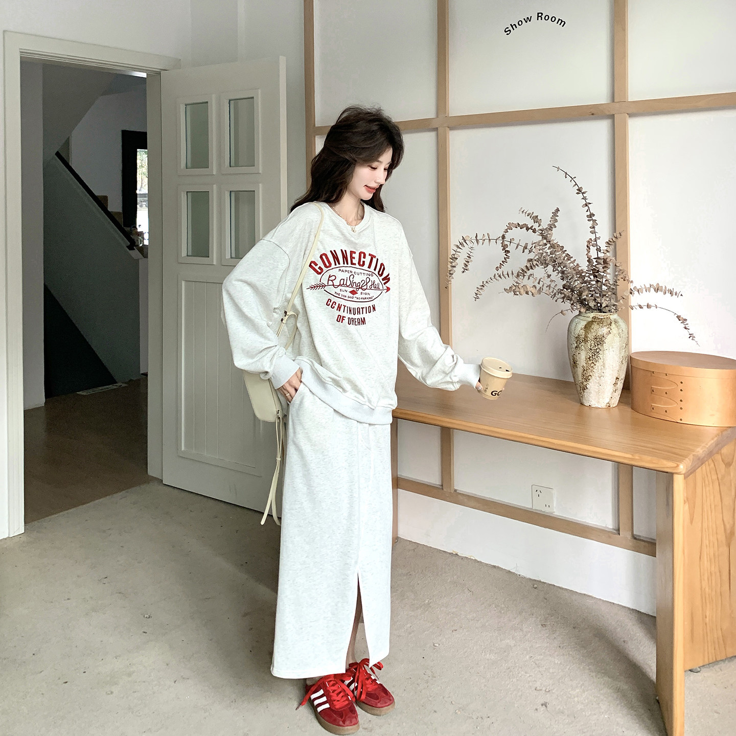 休闲运动风印花字母卫衣半身裙套装女春季2026新款超火ootd两件套