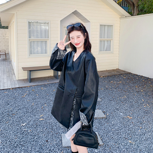 设计感黑色皮衣外套印花短裙套装女春季2026新款小个子复古两件套