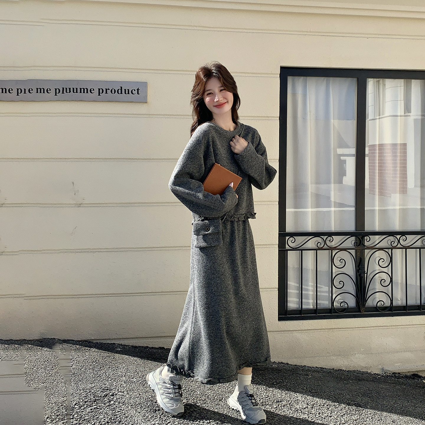 大方得体灰色花边拼接卫衣套装女春季2026新款松弛感半身裙两件套,女装/女士精品,时尚套装,淘宝优惠券,粉丝福利购,淘宝优惠卷