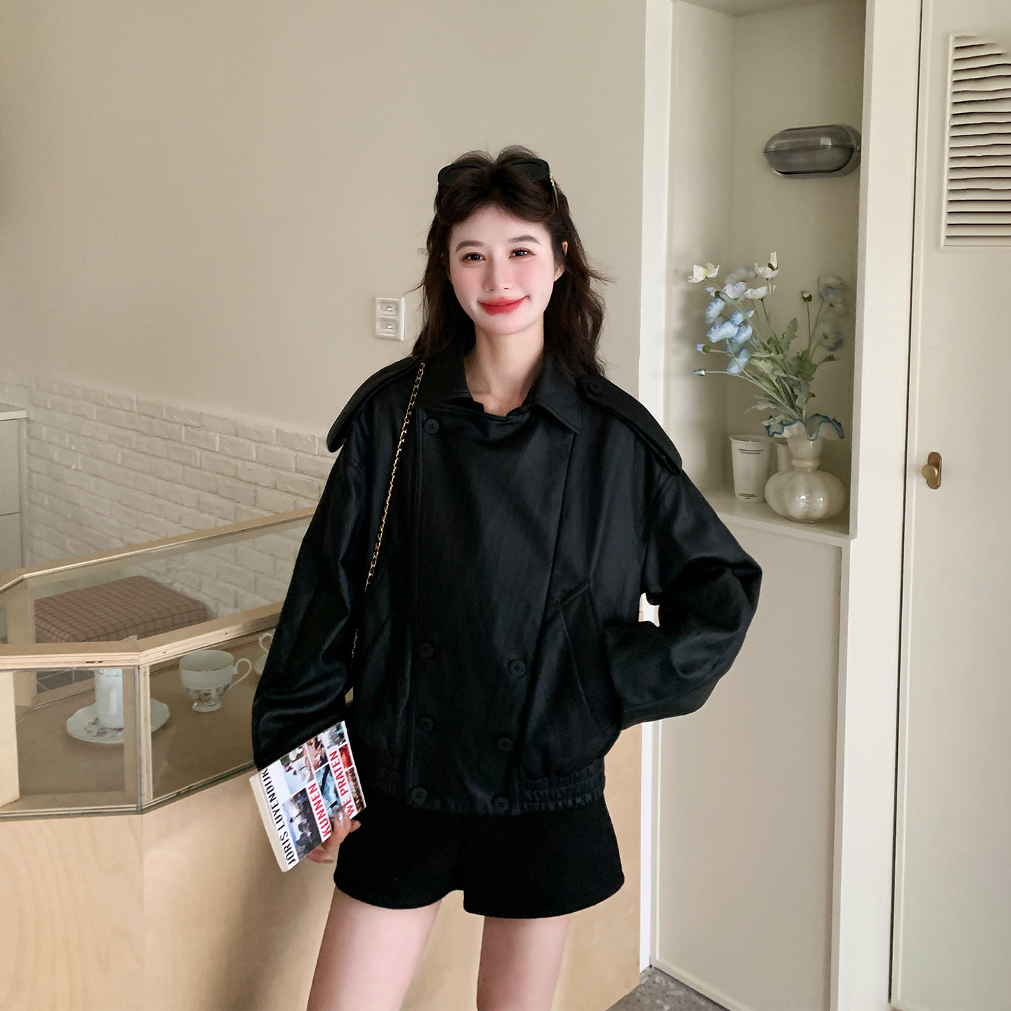 黑色机车服复古设计感短款皮衣外套女春季2026新款宽松小个子夹克