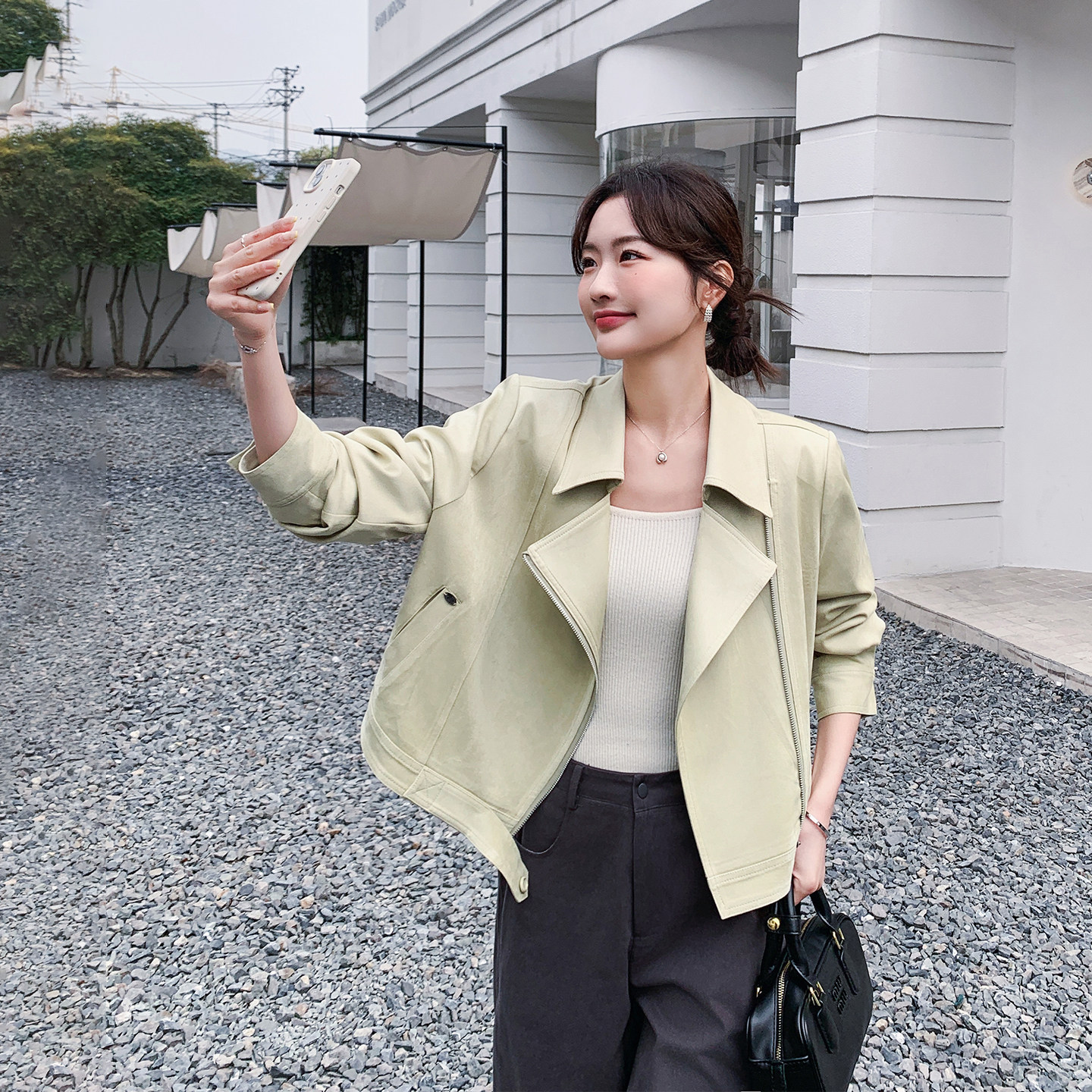 浅绿色减龄短款外套女春季2026新款气质高级感独特百搭小个子夹克