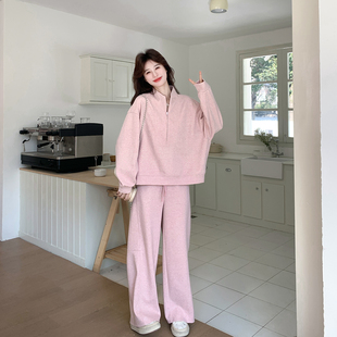 超火穿搭休闲运动粉色套装女春季2026新款巨好看卫衣阔腿裤两件套