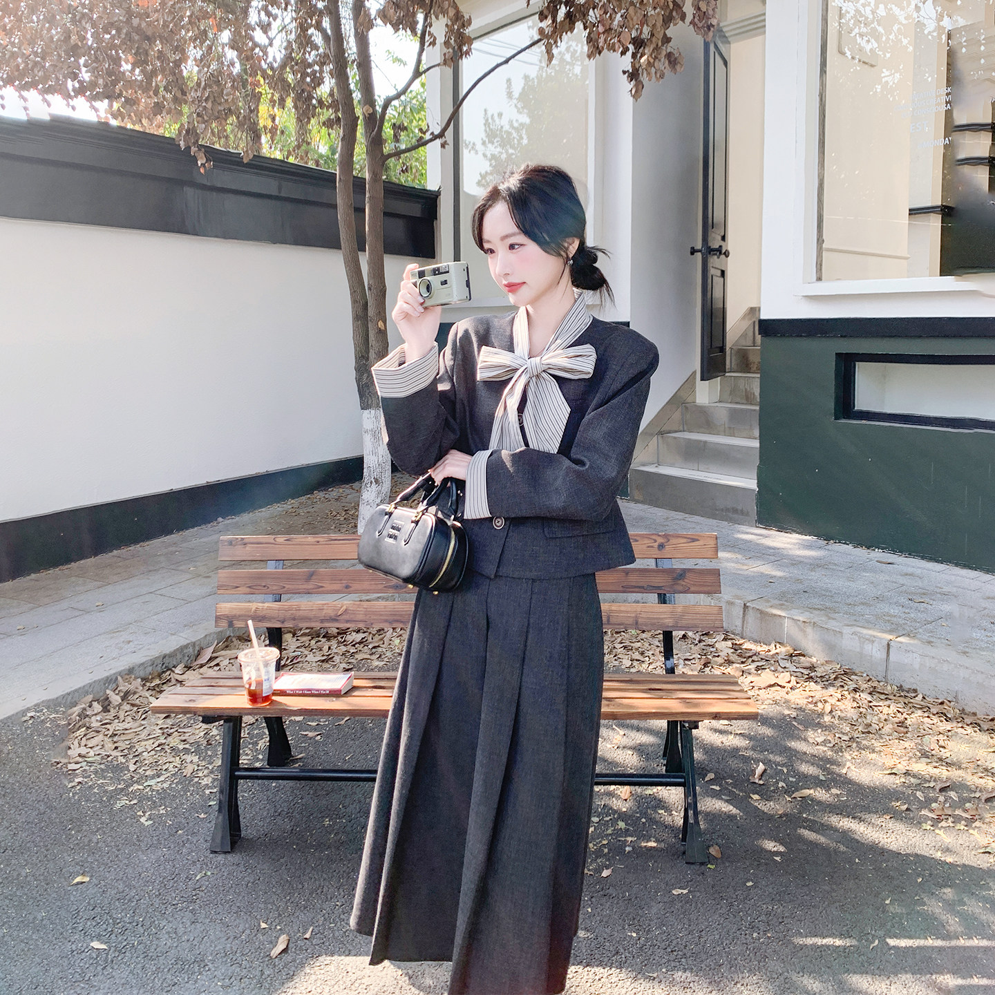 学院风复古减龄灰色套装女春季2026新款ootd穿搭西装百褶裙两件套,女装/女士精品,时尚套装,淘宝优惠券,粉丝福利购,淘宝优惠卷