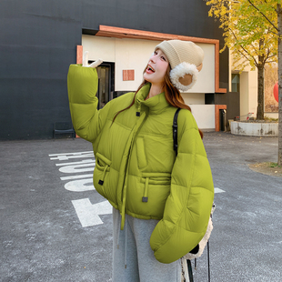 超好看苹果绿短款羽绒服女冬季2025新款小个子90绒气质白鸭绒外套