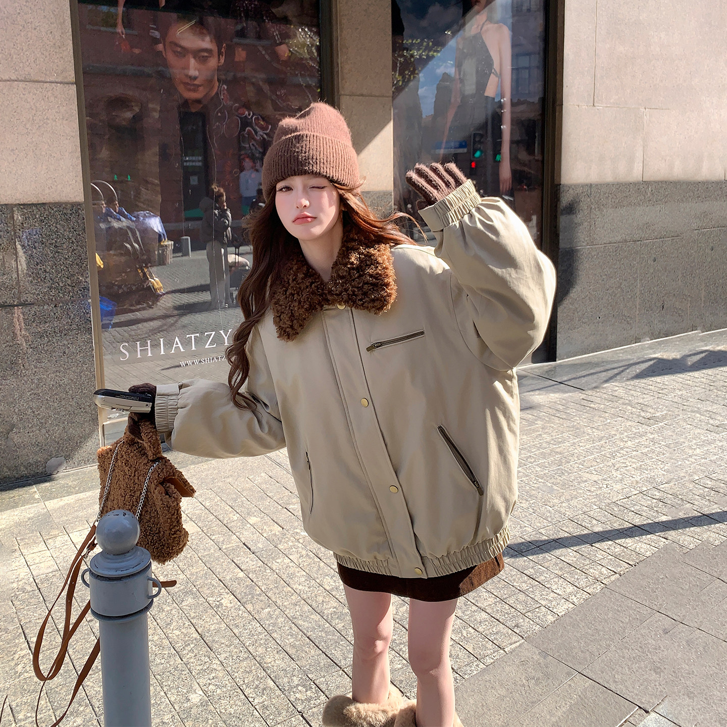 工装减龄复古毛毛翻领羽绒服派克服女冬季2025新款小个子短款外套