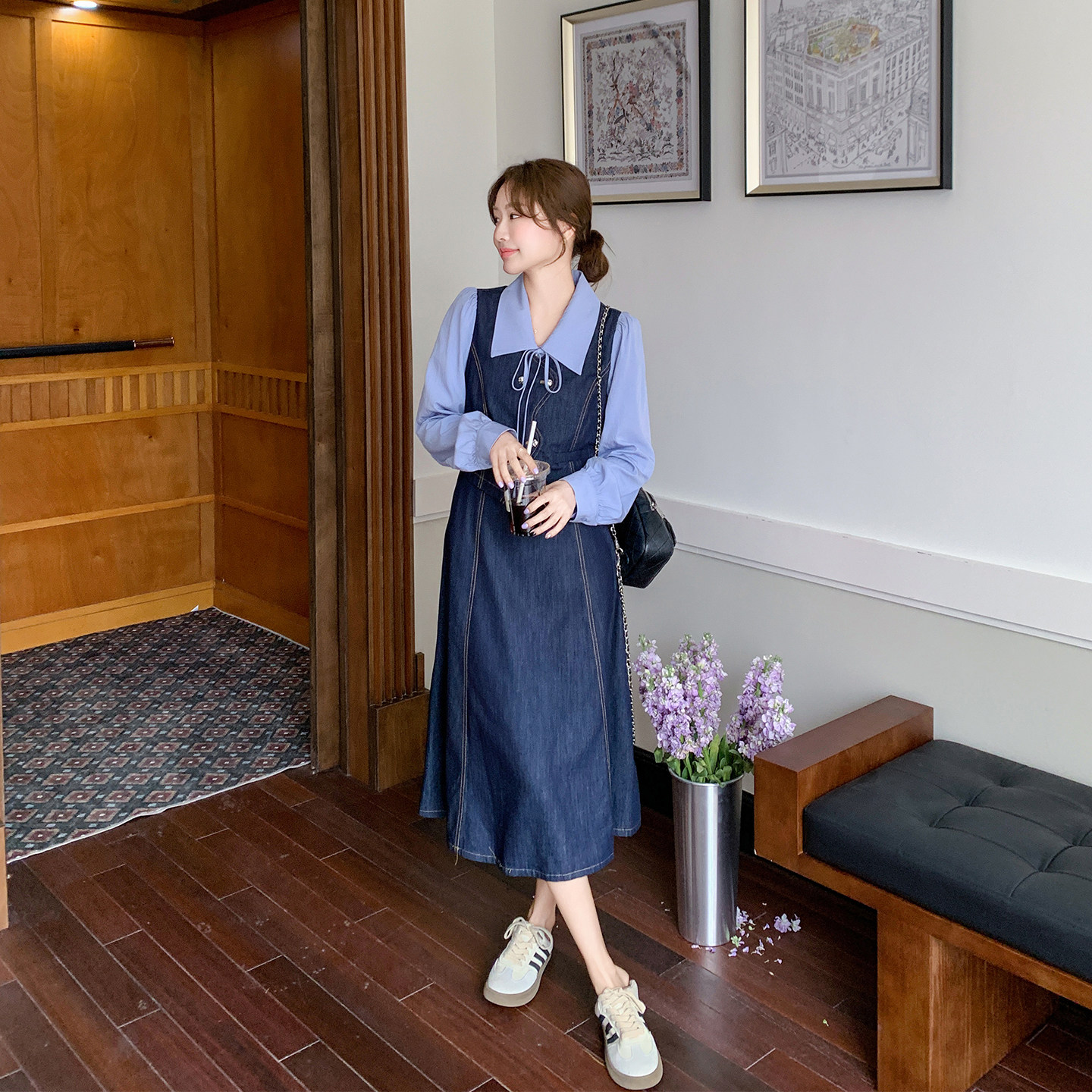 法式气质假两件拼接牛仔连衣裙女春季2026新款特别漂亮巨好看长裙