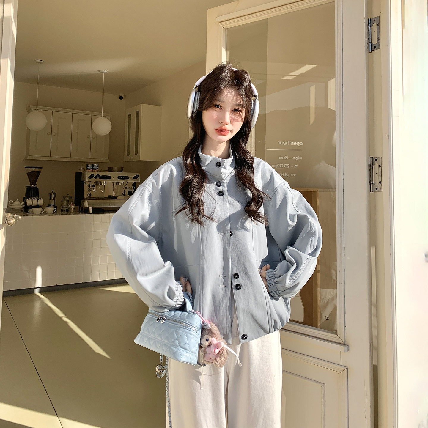 休闲巨好看立领蓝色皮衣外套女春季2026新款短款小个子减龄PU夹克