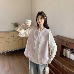 新中式国风浅紫色马甲套装女春季2026新款高级感巨好看衬衫两件套