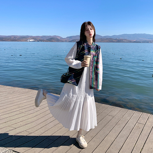 减龄休闲彩色牛仔马甲连衣裙套装女春季2026新款超好看长裙两件套