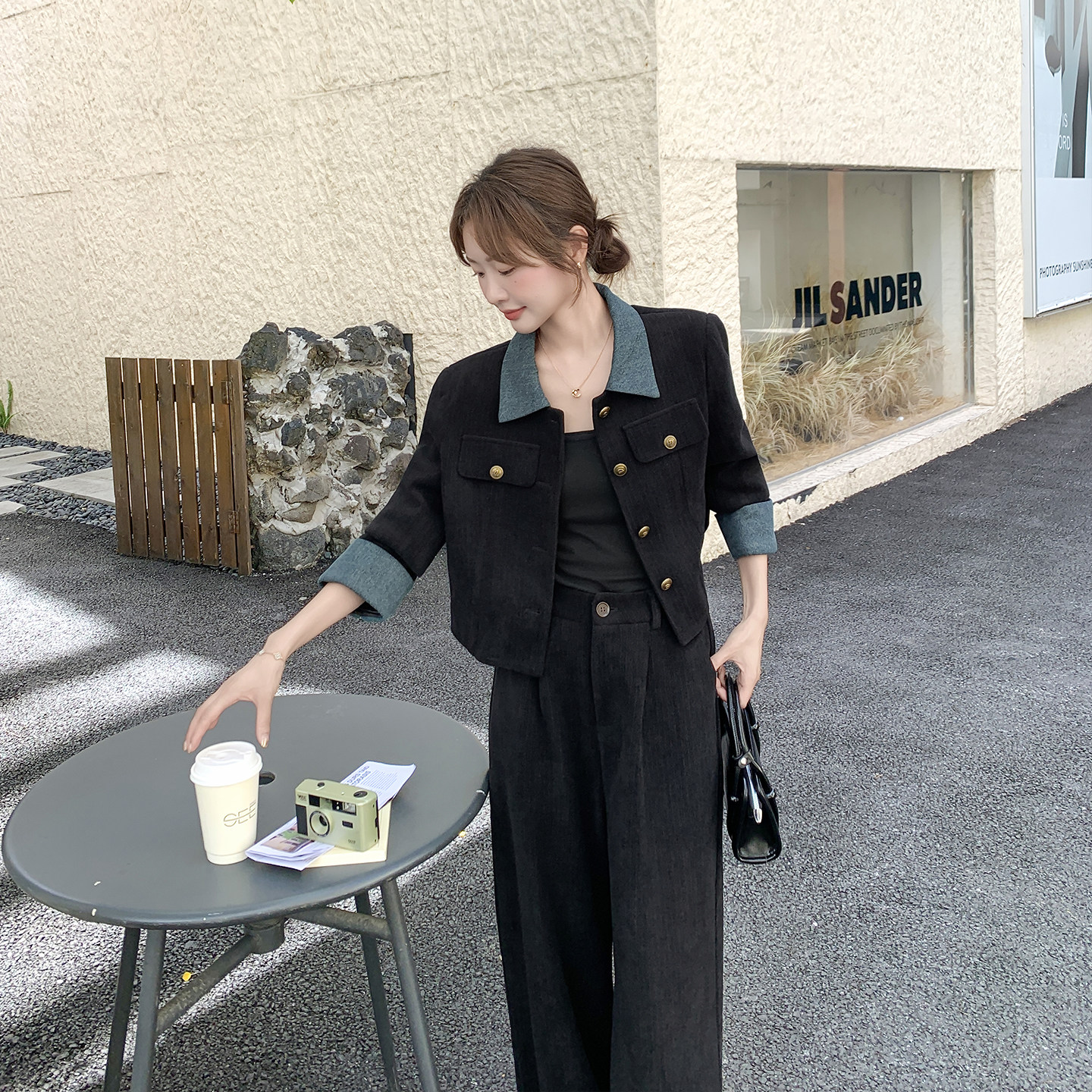 老钱风气质黑色西装阔腿裤套装女春季2026新款超火ootd穿搭两件套,女装/女士精品,时尚套装,淘宝优惠券,粉丝福利购,淘宝优惠卷