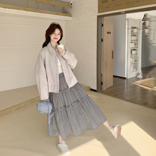 巨好看今年流行爆款休闲套装女春季2026新款外套格子半身裙两件套