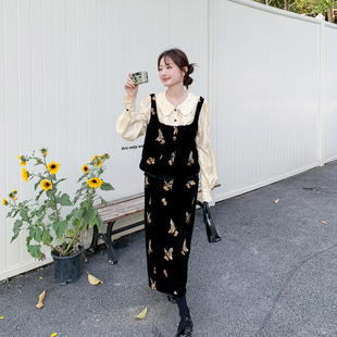 千金风超火亮片蝴蝶刺绣上衣半身裙套装女春季2026新款漂亮两件套