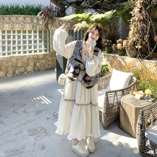 百搭韩系减龄两件套长裙 2026新款 波西米亚风马甲连衣裙套装 女春季