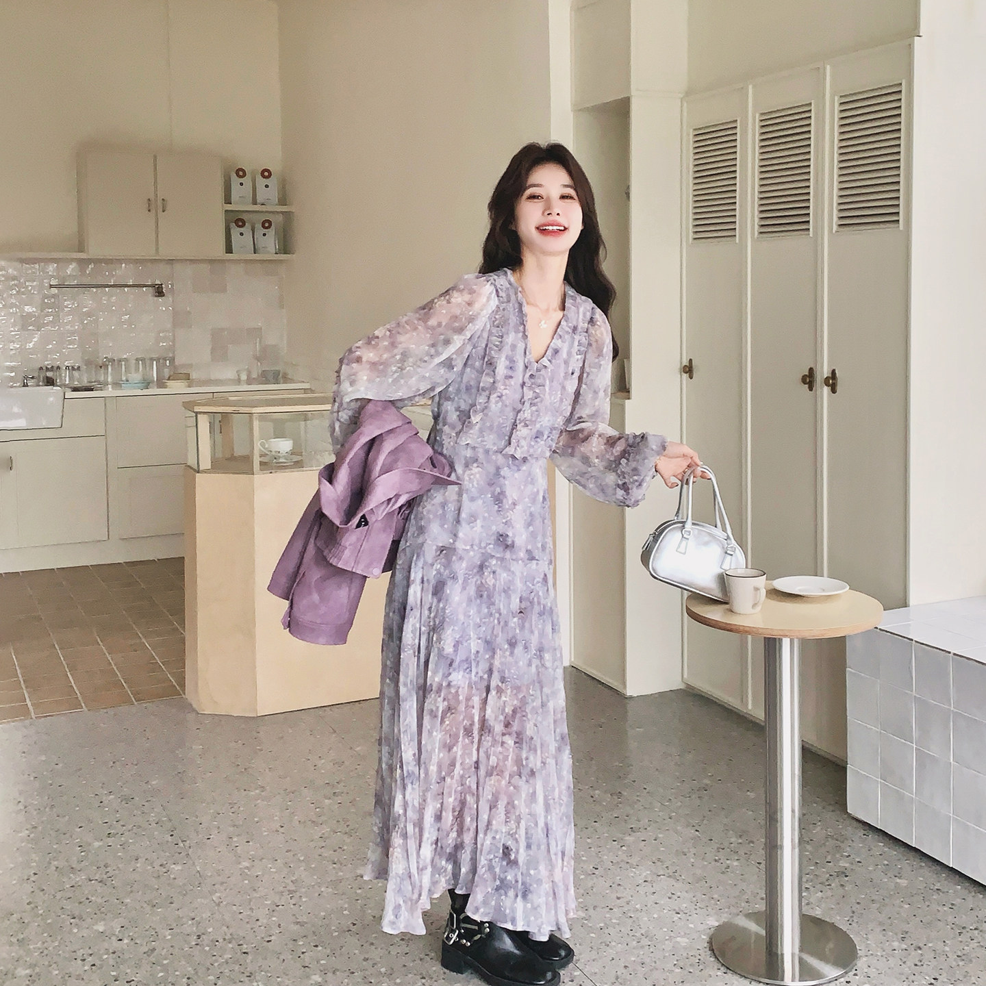 独特漂亮绝美浅紫色碎花雪纺连衣裙女春季2026新款超仙森系仙女裙