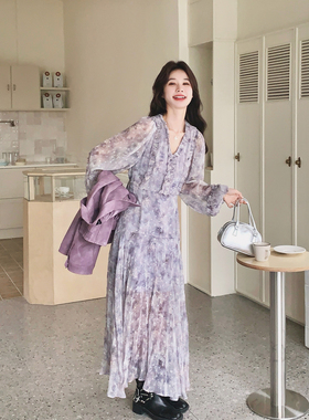 独特漂亮绝美浅紫色碎花雪纺连衣裙女春季2026新款超仙森系仙女裙