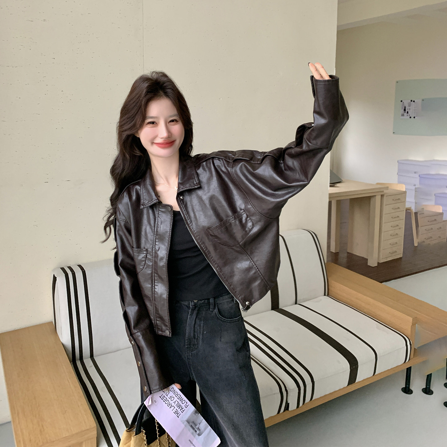 机车服短款小个子咖色皮衣外套女春季2026新款巨好看高级感PU夹克