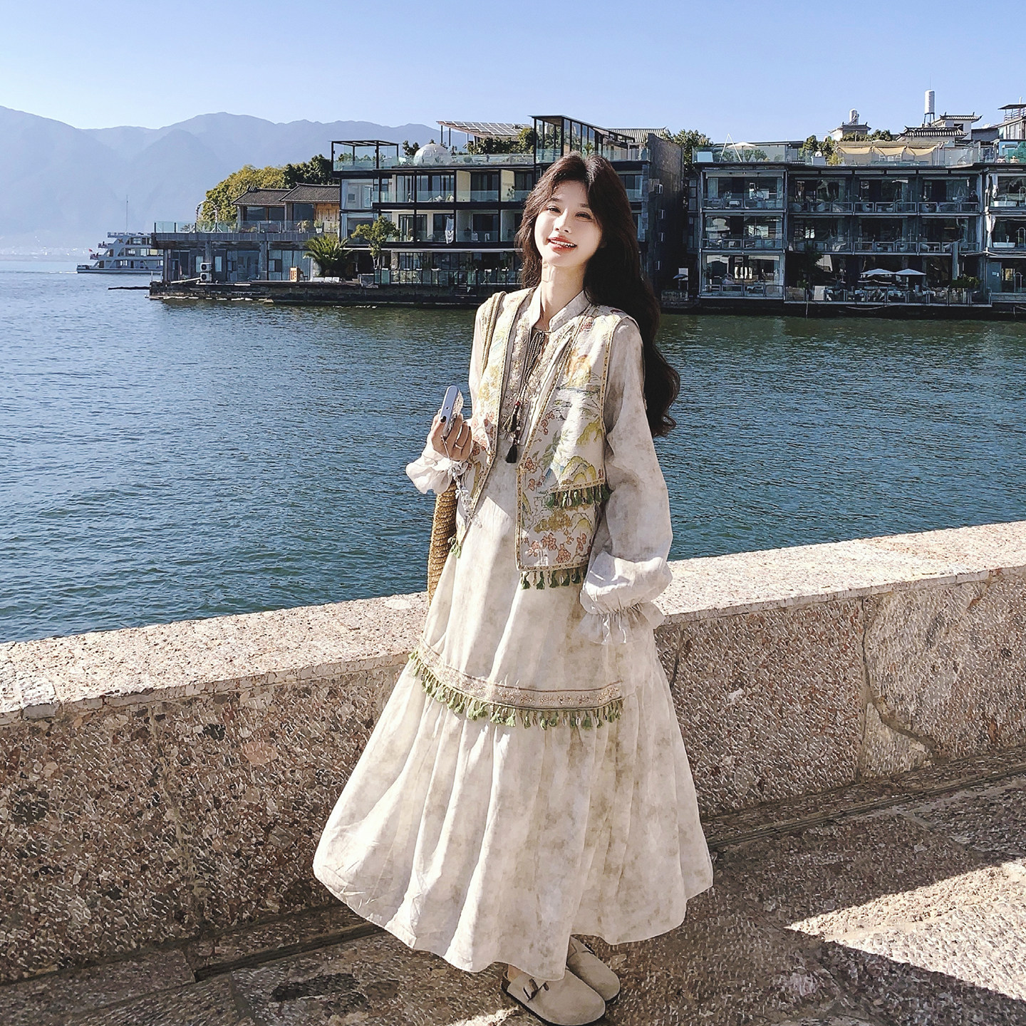 民族风超火流苏连衣裙套装女春季