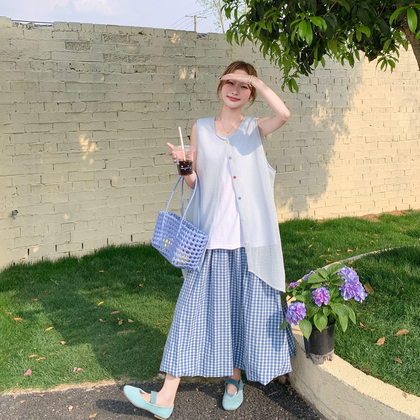 氛围感减龄马甲背心套装女夏季2026新款流行爆款格子半身裙三件套