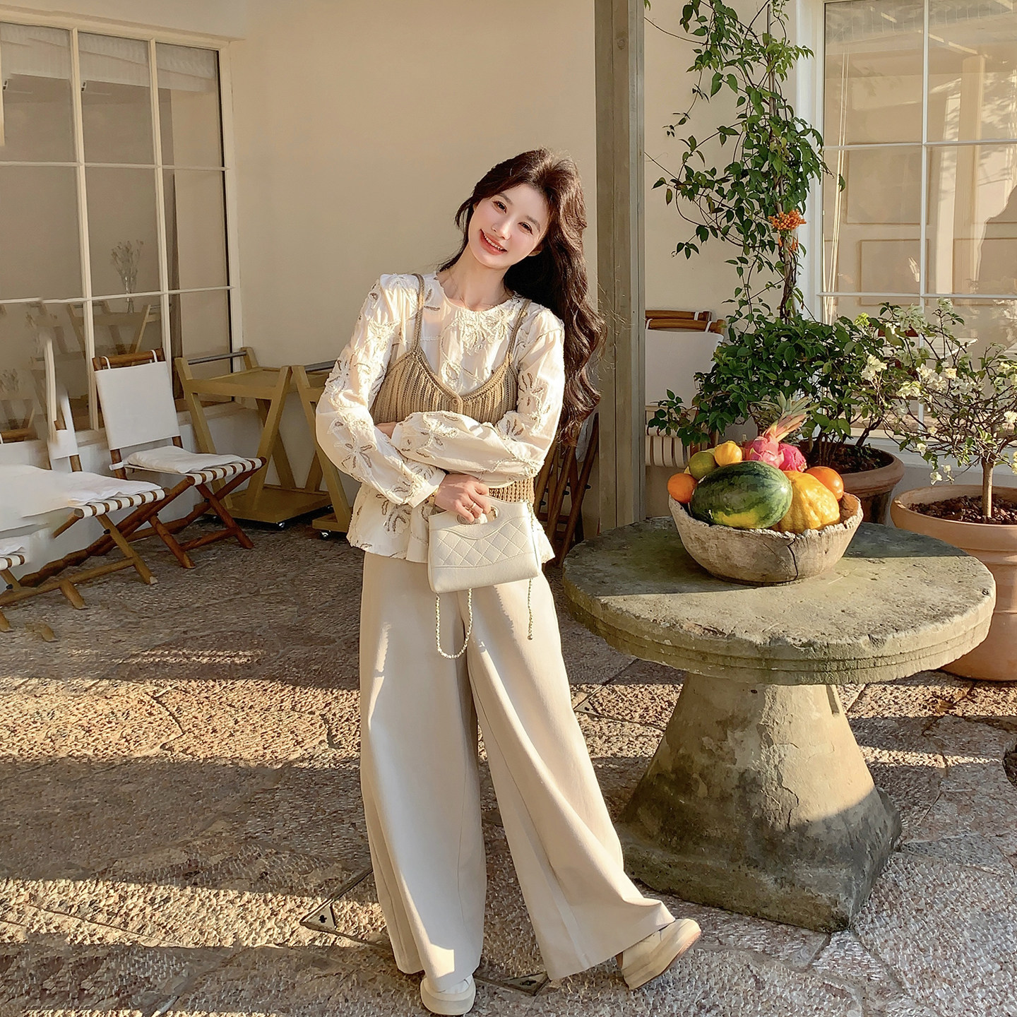 巨好看的穿搭一整套吊带衬衫套装女春季2026新款减龄阔腿裤三件套