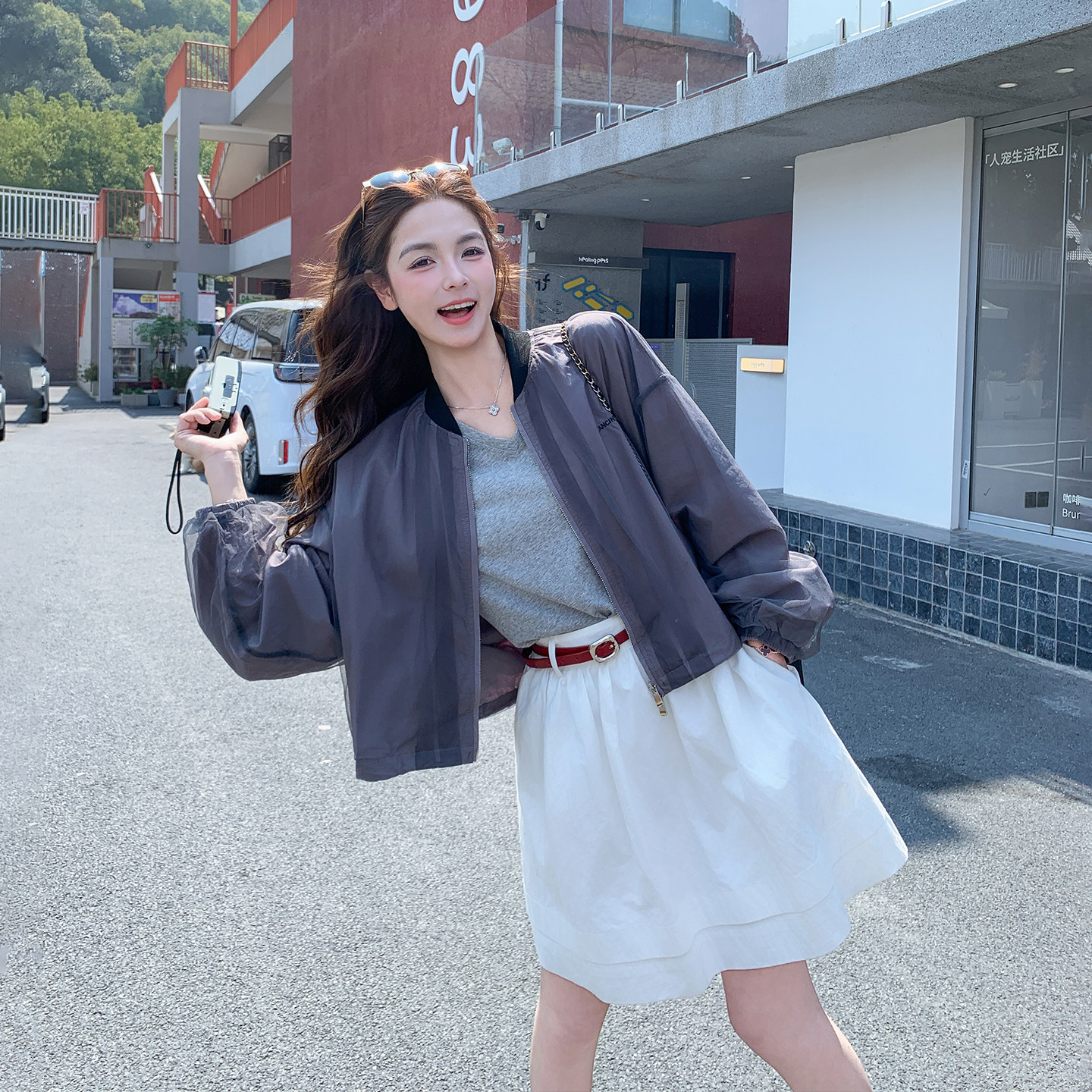 拼接百搭休闲灰色棒球服短外套女