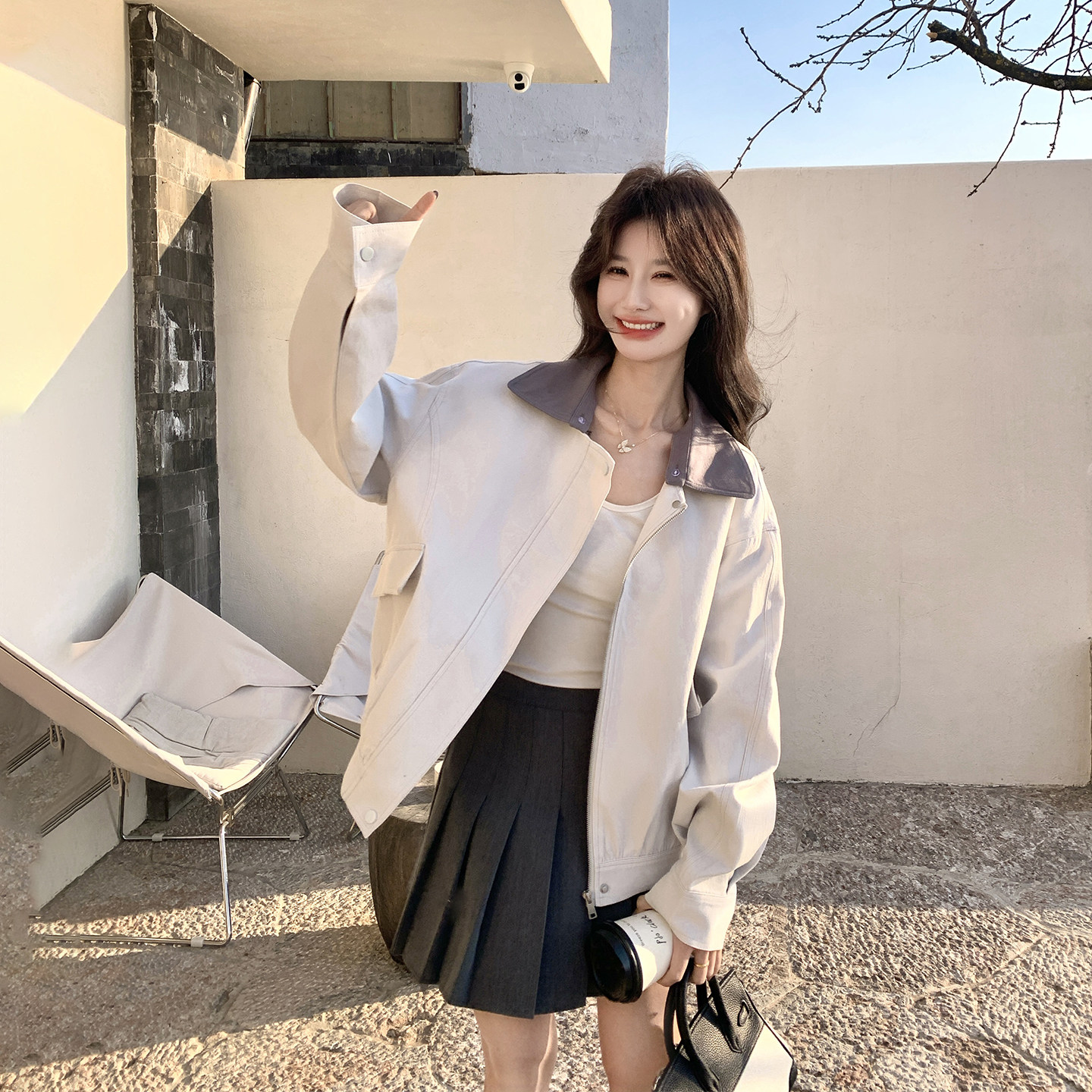 撞色翻领短款小个子外套女春季2026新款今年流行爆款高端精致夹克