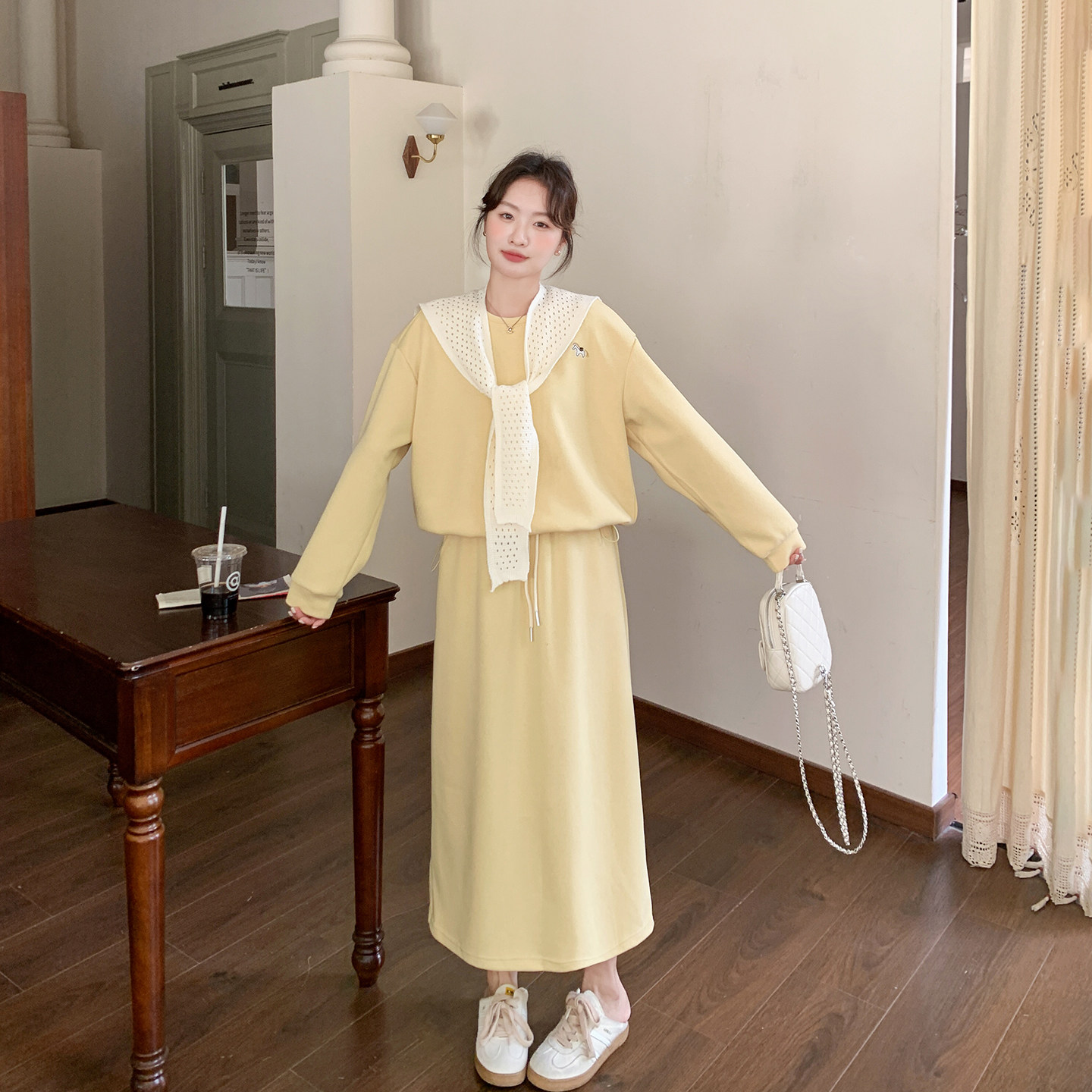 今年流行漂亮甜美黄色套装女春季2026新款松弛感卫衣半身裙两件套