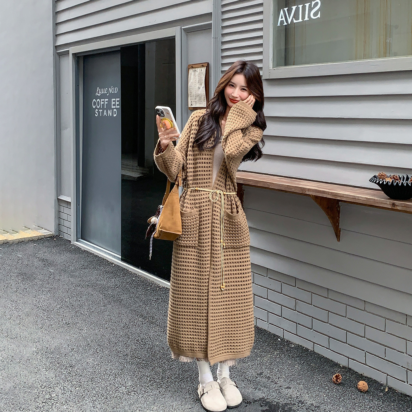 法式优雅镂空针织外套背心连衣裙套装女春季2026新款温柔风两件套