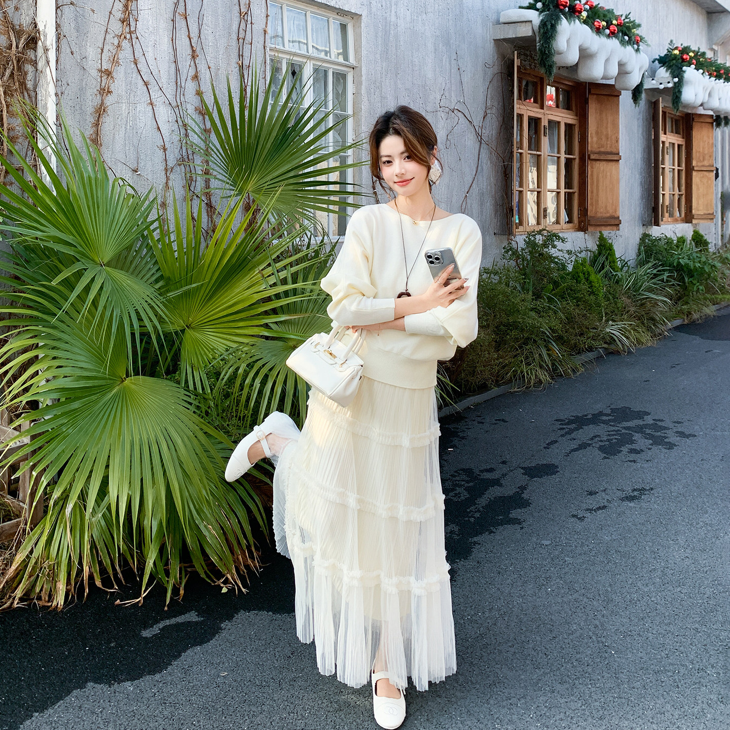 超火一整套独特绝美套装女春季2026新款蝙蝠袖针织衫半身裙两件套