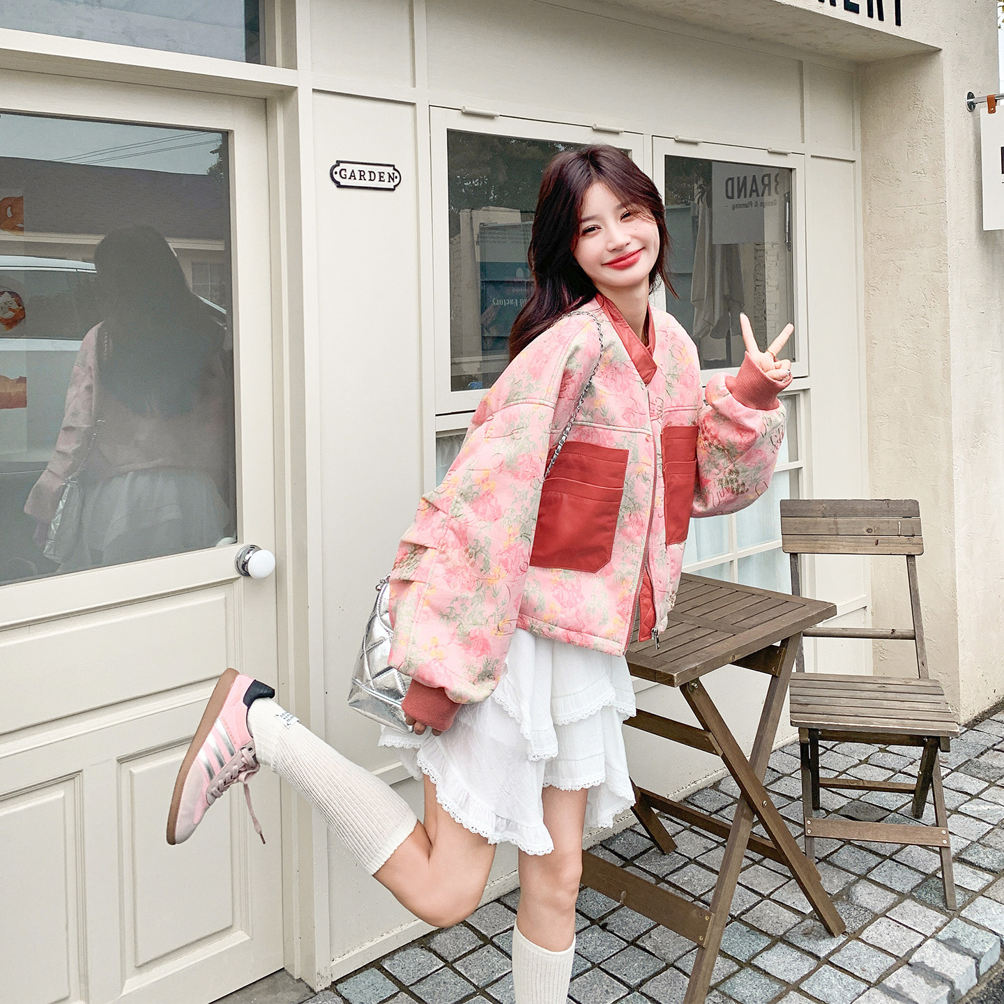 PU皮拼接粉色碎立领短外套女春季2026新款绝美小个子百搭超火夹克,女装/女士精品,短外套,淘宝优惠券,粉丝福利购,淘宝优惠卷