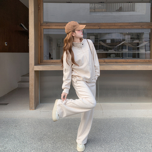 杏色立领卫衣休闲裤套装女春季2026新款今年流行爆款高级感两件套