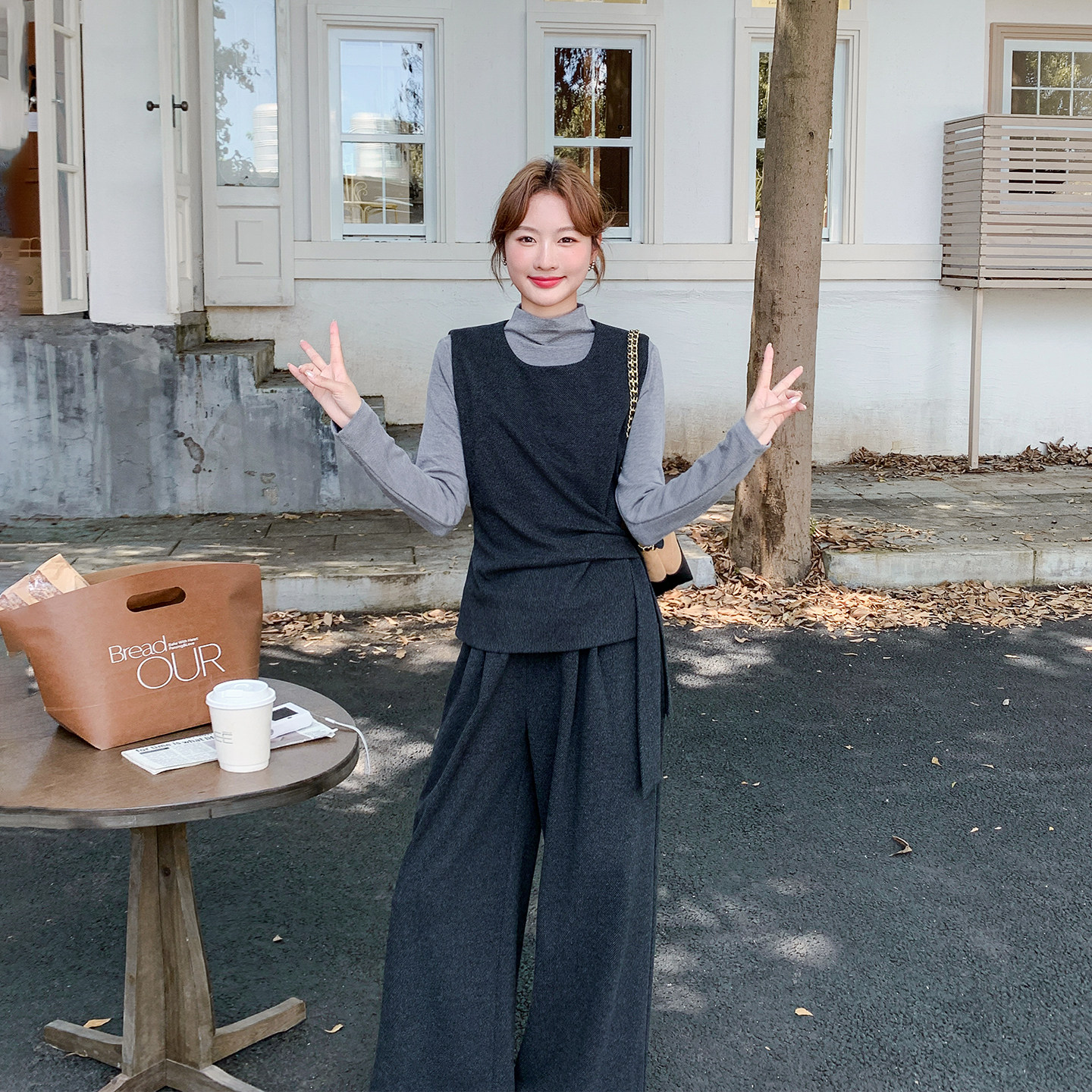 气质韩版高级感超火穿搭套装裤女春季2026新款灰色毛呢马甲三件套,女装/女士精品,时尚套装,淘宝优惠券,粉丝福利购,淘宝优惠卷