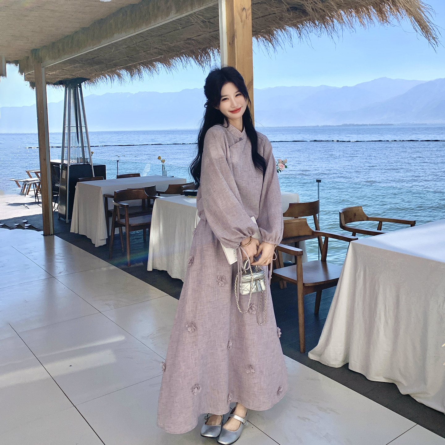气质甜美少女紫色衬衫半身裙套装女春季2026新款新中式国风两件套