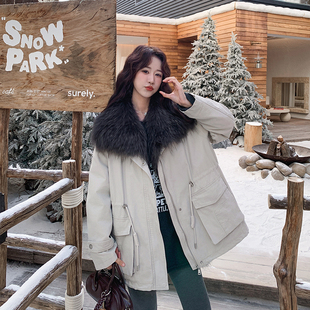 毛毛领超火工装减龄羽绒服派克服女冬季2025新款设计感白鸭绒外套