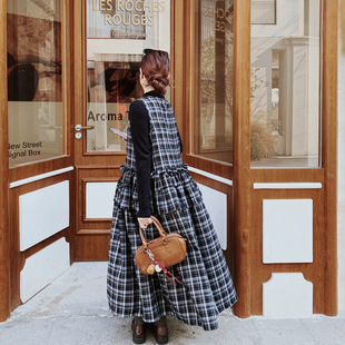 学院风复古格子圆领背心连衣裙套装女春季2026新款爆款长裙两件套