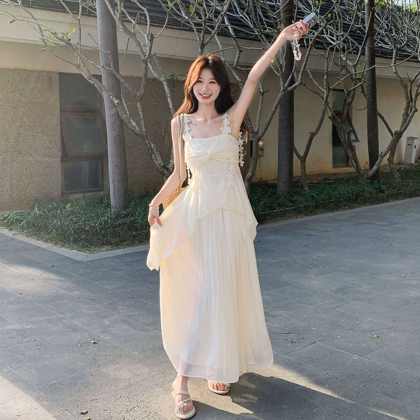 超仙甜美米白色吊带针织衫半身裙套装女夏季2026新款度假风三件套