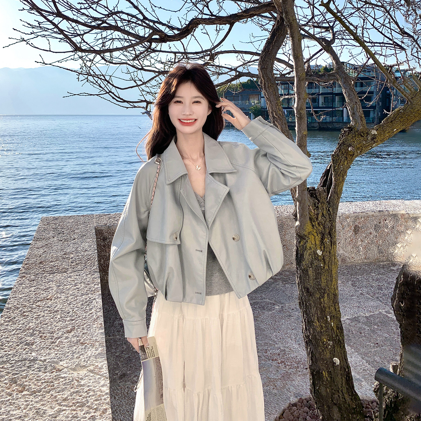 今年流行爆款蓝色皮衣外套女春季2026新款小个子复古超火PU皮夹克