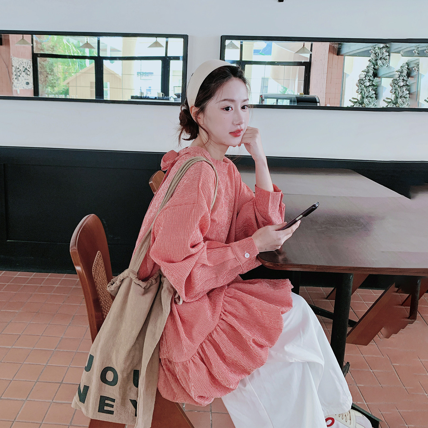 减龄甜美红色格子花苞连衣裙女春季2026新款小个子独特漂亮巨好看