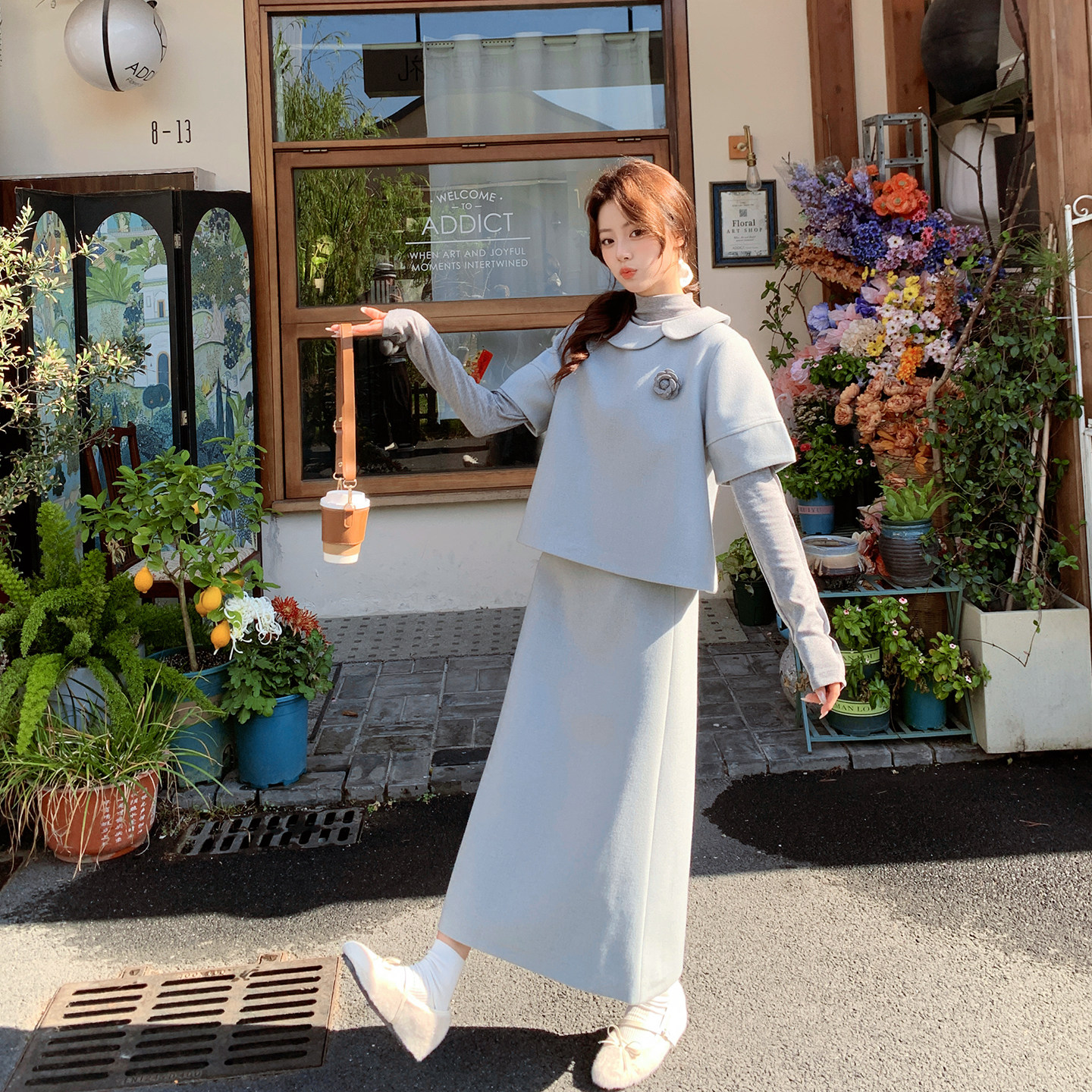 甜美小香风娃娃领蓝色上衣套装女春季2026新款打底衫半身裙三件套,女装/女士精品,时尚套装,淘宝优惠券,粉丝福利购,淘宝优惠卷