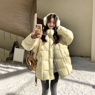 黄色立领超火羽绒服女冬季2025新款独特漂亮甜美小个子白鸭绒外套